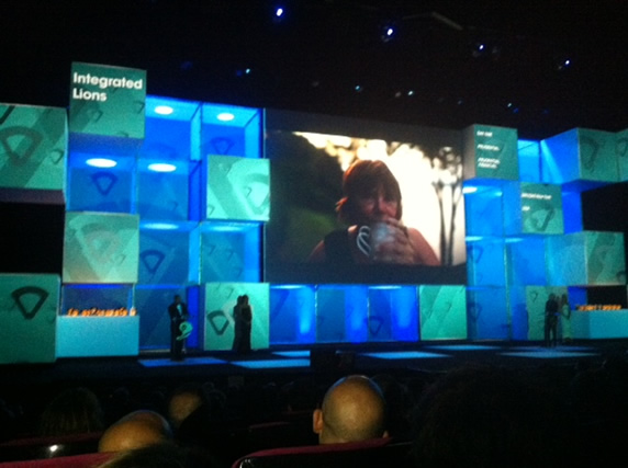 Linda on the big stage at the awards presentation, Cannes Lions  2012